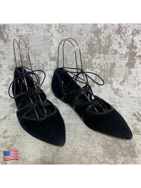 Brian Atwood Sanaa Suede & Faux Snake Lace Up Flats in Black